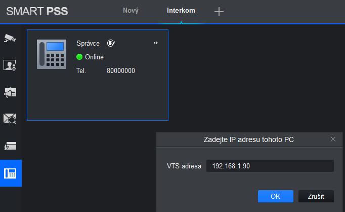 Webová správa -> Nastavení > Nastavení volání IP adresa recepce IP adresa počítače s programem smartpss (port recepce neměníme) Registrovat na recepci nutno zatrhnout pro správnou funkčnost Volání na