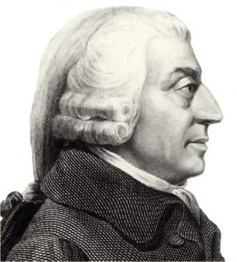 Adam Smith (1723 1790), zakladatel moderní ekonomické analýzy (Pojednání o podstatě a původu bohatství národů, Londýn 1776), formuloval univerzálně platné zákony sociálního chování: Ceny zboţí rostou