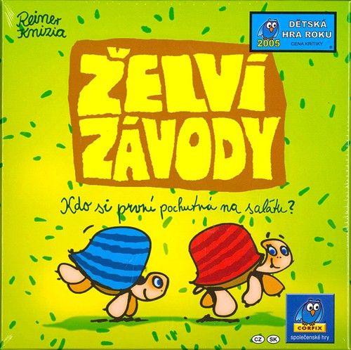 Želví závody od 5let 20 minut Počet hráčů: 2-5 Želvy jsou spíš loudalky, ale sotva objeví křupavý salát na záhonu za trávníkem, vyběhnou, aby se dostaly k těm nejlepším listům.