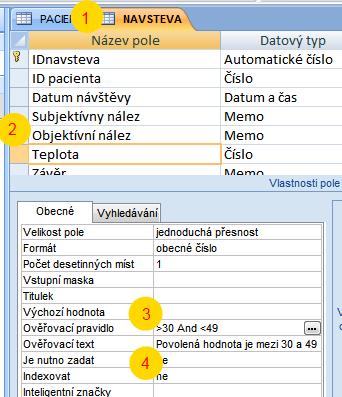 Případ, kdy použijeme indexaci bez povolení duplicity může být např. Rodné číslo pacienta. V tomto případě nechceme aby se nám položky v tomto poli opakovali.