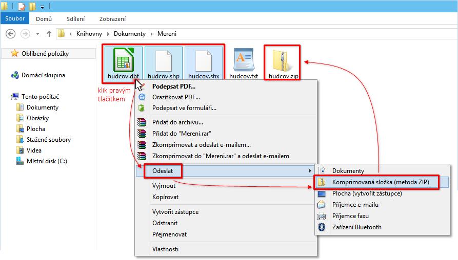 Obrázek 31: Postup vytvoření souboru ZIP ve Windows 5.