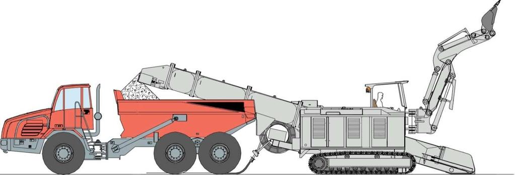 Obrázek 7: Nakládací rypadlo Při ražení krátkých důlních děl (do 800 m) mohou být přepravníkové nakladače využité i přímo k odvozu rubaniny.