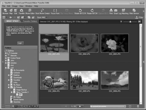 Zobrazení snímků Po dokončení přenosu se snímky zobrazí v softwaru ViewNX 2. A Manuální spuštění softwaru ViewNX 2 Windows: Poklepejte na zástupce softwaru ViewNX 2 na ploše.