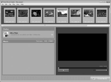 Tvorba krátkých videosekvencí Pomocí dodávaného softwaru Short Movie Creator můžete vytvářet videosekvence kombinující statické snímky, pohyblivé momentky, videosekvence a hudbu. 1 Přeneste snímky.