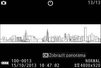 Zobrazení panoramatických snímků Panoramatické snímky lze prohlížet stisknutím tlačítka J v okamžiku zobrazení panoramatického snímku na celé obrazovce (0 31).