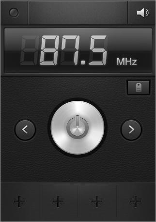 Média Klepnutím na ikonu zapněte FM rádio. Záznam skladby z FM rádia. Nastavení hlasitosti. Přístup ke službám aktuální stanice. Vyladění frekvence. Zapnutí nebo vypnutí FM rádia.