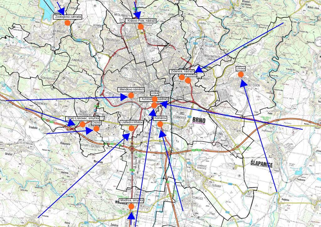 Obrázek 22 - Přestupní uzly MHD - příměstská doprava. Zdroj: CityPlan s.r.o. 4.10.