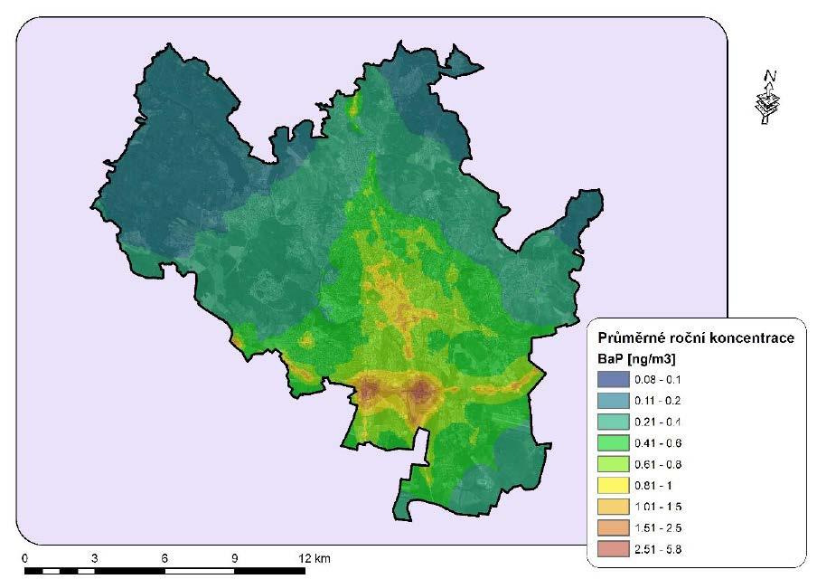 Zdroj: Rozptylová studie Brno 2016 Obrázek 36 - Mapa vypočtených