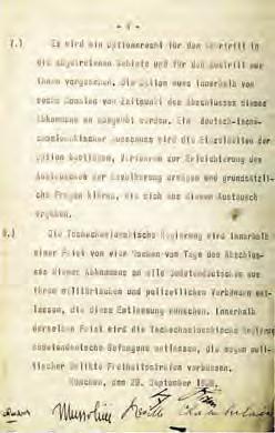 MNICHOVSKÁ DOHODA Najdi v expozici německý text mnichovské dohody, přečti si pečlivě její výtah v češtině a zamysli se nad otázkami pod textem.