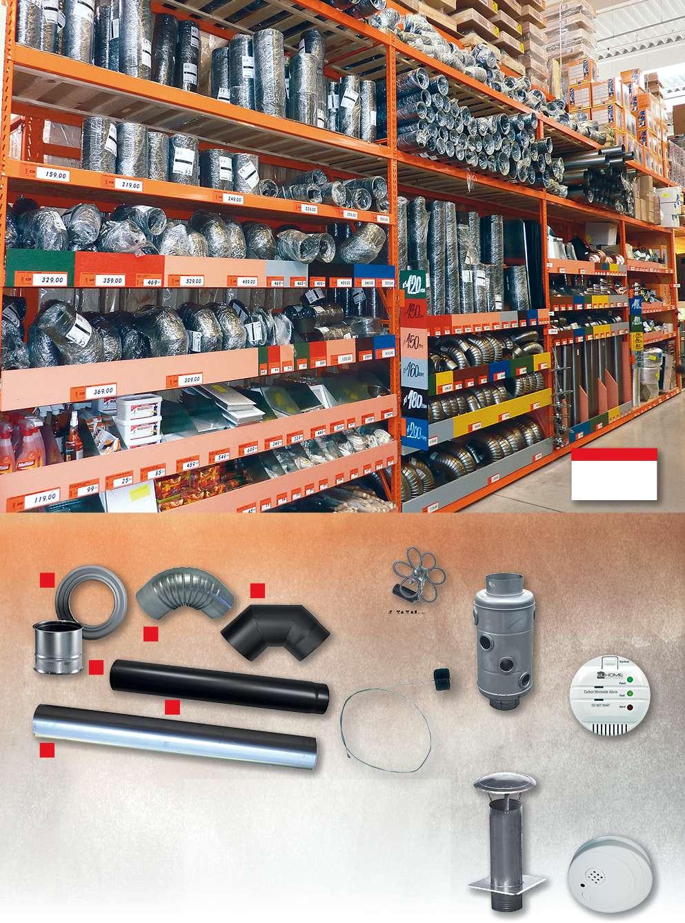 Kouřovina od 18,- Široký výběr kouřovodů a příslušenství v rozměrech ø 120 mm, ø 130 mm, ø 150 mm, ø 180 mm, tenkostěnná nebo silnostěnná A) 2 1 5 6 Čistič komínů 6 nastavitelných pružin, různý