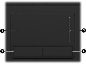 Horní komponenty Ukazovací zařízení Komponenta Popis (1) TouchPad* Slouží k přesunutí ukazatele, výběru nebo aktivaci položek na obrazovce.