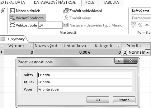 Tlačítkem Název a titulek přidejte název pole, jeho zobrazovaný titulek a nepovinný popis, který se zobrazuje ve stavovém řádku, když do pole klepnete ve formuláři.