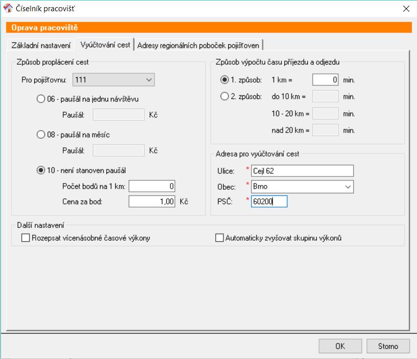 Při vyúčtování cest program automaticky vypočítává časy příjezdu a odjezdu. Čas strávený na cestě program může vypočítat dvěma způsoby zvolte jeden z nich.