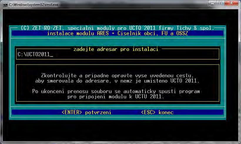 Instalaci spustíte z diskety (z instalačního adresáře) příkazem CISFU případně CISFU.EXE.