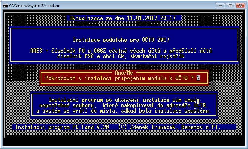 Ano: instalace pokračuje. Po dokončení instalace se objeví hlášení o úspěšné instalaci. 2.