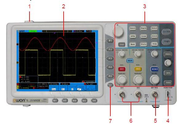 Úvod do Struktury a Popis Osciloskopu Pokud jste si koupili nový typ osciloskopu je zapotřebí se nejdříve a bez výjimek seznámit s rozvržením čelního panelu SDS5032E(V) digitálního osciloskopu.