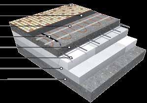pod dlažbu 1 - Nášlapná vrstva (keramická dlažba) 2 - Flexibilní lepící tmel 3 - Topná rohož ECOFLOOR 4 - Podlahová (limitační) sonda v ochranné trubici (tzv.
