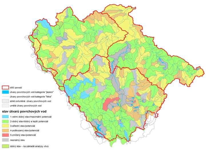 Výsledky hodnocení ekologického stavu - makrozoobentos přirozené toky: velmi dobrý stav 10 VÚ (3%) dobrý stav 129 VÚ (43%) střední stav 89 VÚ