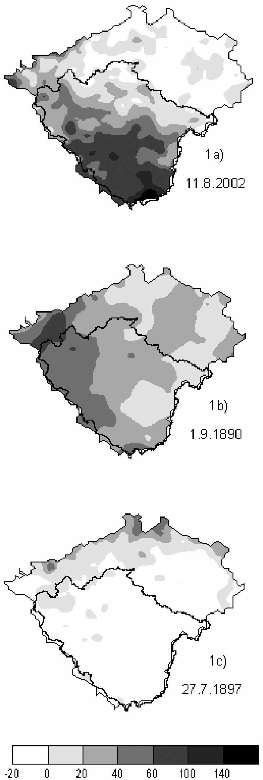 30 dní před začátkem příčinných srážek, vypočteného pomocí vzorce 30 A P I30 = ^ S 0,93 n, n =1 kde S značí denní úhrn srážek v mm na příslušné stanici a n pořadí dne směrem nazpátek od prvního dne