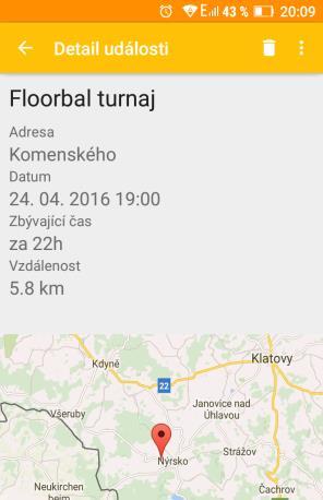 Pokud byla vyplněna všechna pole a bylo dostupné připojení k internetu a GPS zobrazí se všechny dostupné informace o události.