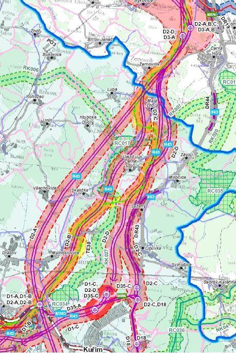 22. R43 dle návrhu ZÚR JmK v úseku Kuřim Černá Hora Pramen: