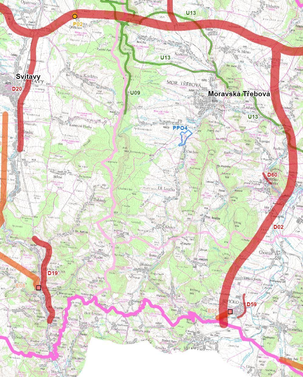 25. R43 dle platných ZÚR PK v úseku Jevíčko Dětřichov u Moravské Třebové.