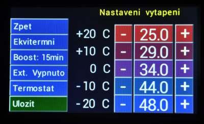 Standardně nastavte TERMOSTAT pro vytápění bez AKU nádoby. Standardně nastavte EXT.VYPNUTO pro vytápění bez AKU nádoby.