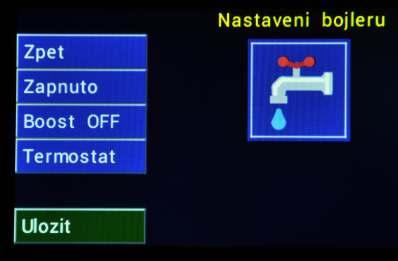 Zapnutý ohřev bojleru s pomocí senzoru (volitelné) Režim SENZOR. Nastavte teplotu topné vody pro ohřev bojleru. Doporučená teplota je v rozsahu 46-50 C.