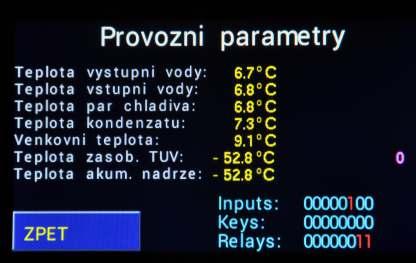 Strana 17 Přehled provozních parametrů Vyvoláte stiskem teploty v levém dolním rohu Standardně osazené