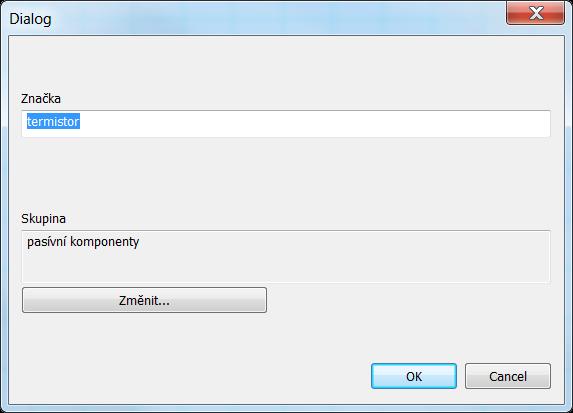 Po zvolení tohoto druhého příkazu se objeví dialogové okno. V něm vyplňte název nové značky. Pokud má být značka v jiné skupině, stiskněte tlačítko změnit a vyberte cílovou skupinu.