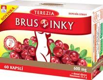 249,- 209,- -16 % TEREZIA BrusLinky 60 kapslí Obsahuje prášek sušeného extraktu z plodů brusnice. Jedná se o vzácný druh brusnice brusinka. Vhodné pro těhotné a kojící.