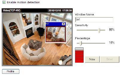 7.12 Motion detection (Detekce pohybu) Tato kapitola popisuje, jak nastavit softwarovou detekci pohybu v kameře.