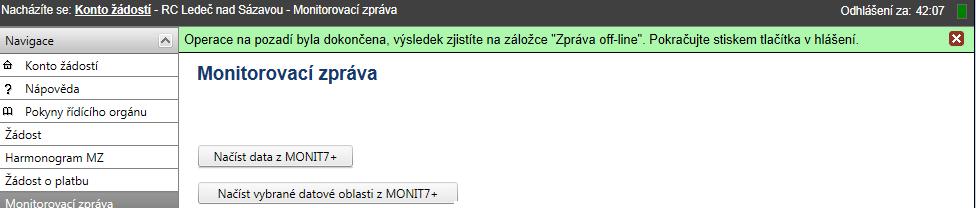 Načítání dat z Monit7+ - MZ Na tlačítko Načíst data z MONIT7+ neklikejte opakovaně, nechte