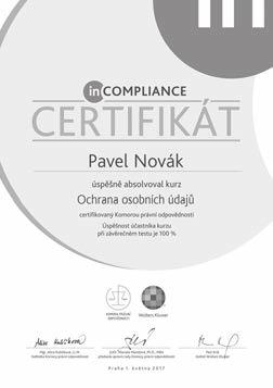 Certifikace zaměstnance Certifikované okruhy e-learningových školení Ochrana osobních