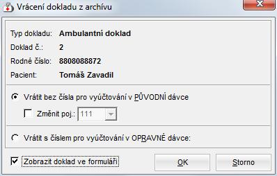 Doklad je možné vrátit jako původní - číslo, které má nyní bude odebráno a při tvorbě dávky mu bude přiděleno nové opravný - číslo dokladu bude zachováno, doklad bude při tvorbě dávek automaticky