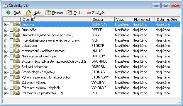 načtení aktuálních číselníků VZP.