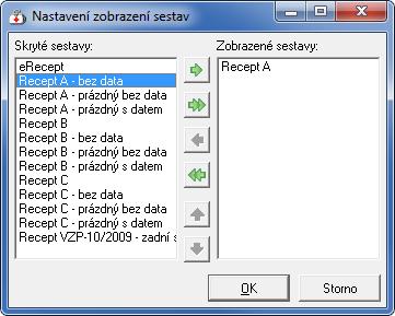 Zobrazí se okno "Nastavení zobrazení sestav".