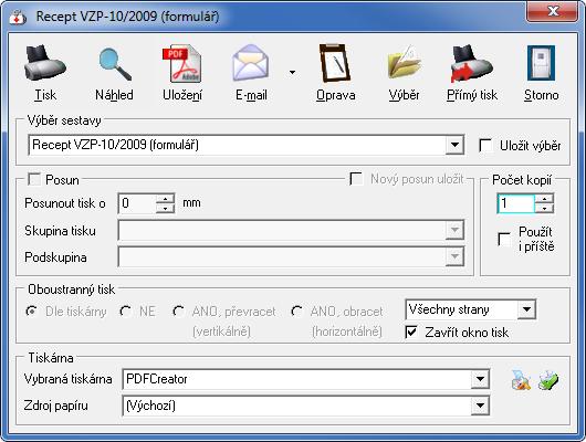 V případě, kdy by jste chtěli přesto nabídku zobrazit, stiskněte na klávesnici levý Shift, držte jej a klikněte na tlačítko [Tisk]. Jsme zpátky v okně s recepty, kde znovu klikněte na tlačítko [Tisk].