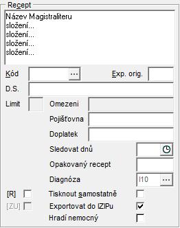 6.8.2 Magistraliter, Receptář Pro zapsání magistraliteru klikněte v pravém horním rohu na tlačítko [Detail]. V pravé části okna se zobrazí detail receptu.