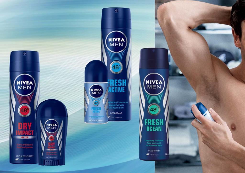 3. ŘADA ANTIPERSPIRANTŮ DRY IMPACT PLUS Účinná ochrana proti pocení s elegantní mužnou vůní. Díky obsahu minerálů účinně reguluje pocení a zajistí pocit příjemně suché pokožky po celých 48 hodin.