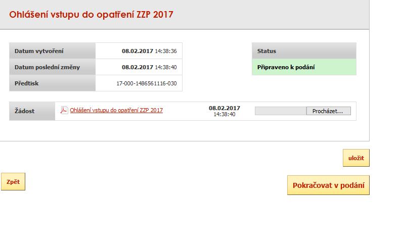 Před konečným podáním Ohlášení znovu uživatel