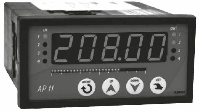 43,5 mm (s otvory průměr 3 mm v rozích) Pracovní teplota 0 až 60 C PANELMETR AP 11 Počet/typ vstupního signálu 1 až 4/Pt100, Pt1000, Ni1000/6180 ppm, Ni1000/5000 ppm, J, K, E, T, R, S, B, 4(0) až 20