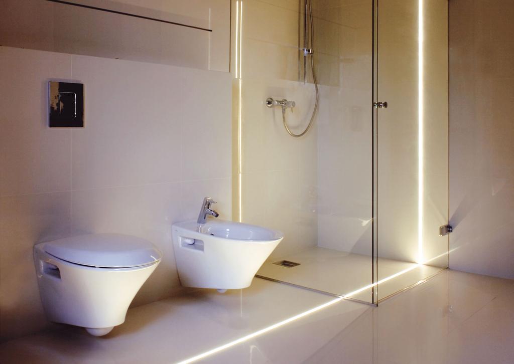 Koupelna: osvětlení v podlahách, dlažbě a obkladech Barva světla: obecně doporučujeme pro moderní