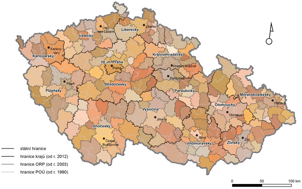 Mapa 10 Správní členění po roce 2003 (stav k roku 2014) Zdroj: Burda, Janoušek