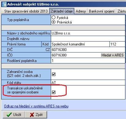 který nahradil původní parametr Ekonomické nebo personální propojení ze zahraničními osobami.