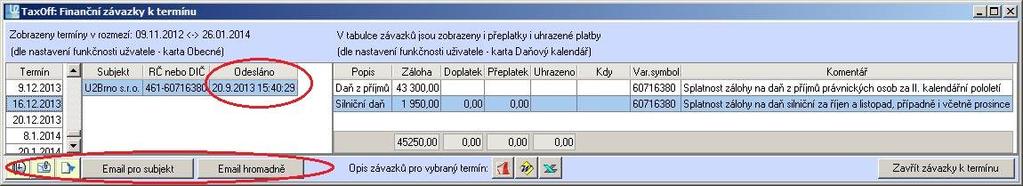 abs Poštovní klient doplněn o možnost hromadného rozeslání emailů pro více subjektů k vybranému termínu případně i pro rozmezí termínů.