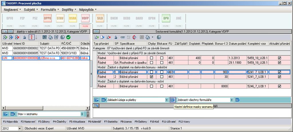 Současně je tato funkce doplněna i do menu Subjekt->Kredibilita -> Finanční správa->nespolehlivý plátce DPH, tato zjišťuje stav v registru pro právě aktivní subjekt v seznamu.