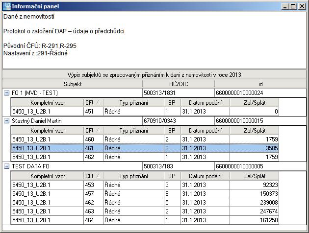 viz Doplňky Kontrola formulářů pro daň z nemovitostí v roce 2013 Výpis subjektů s DAP v předchozím roce, kteří ještě nemají založeny DAP Protokol o převodu DAP z roku 2012 pod krajské FU Nutno