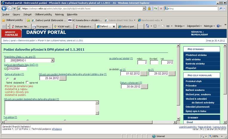 PŘIZNÁNÍ K DANI Z PŘIDANÉ HODNOTY <5401_17_U2B.1> OD ROKU 2011 komponenty: PROGRAMY\M_5401_17.dll KONTROLY NA SESTAVENÍ FORMULÁŘE - OPRAVA: 31.5.2012 (zahrnuto do doplňku 03 ze dne 4.6.