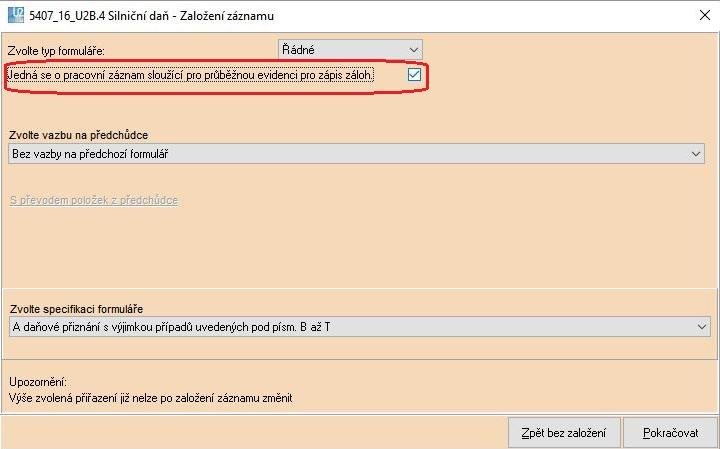 Je potřeba zaškrtnout v případě, že je v průběhu roku 2017 vedena průběžná evidence vozidel pro platby záloh.